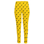 Yellow And Black Dart Pattern Print High-Waisted Pocket Leggings