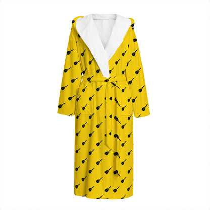 Yellow And Black Dart Pattern Print Hooded Bathrobe