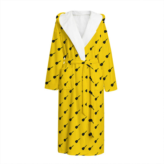 Yellow And Black Dart Pattern Print Hooded Bathrobe