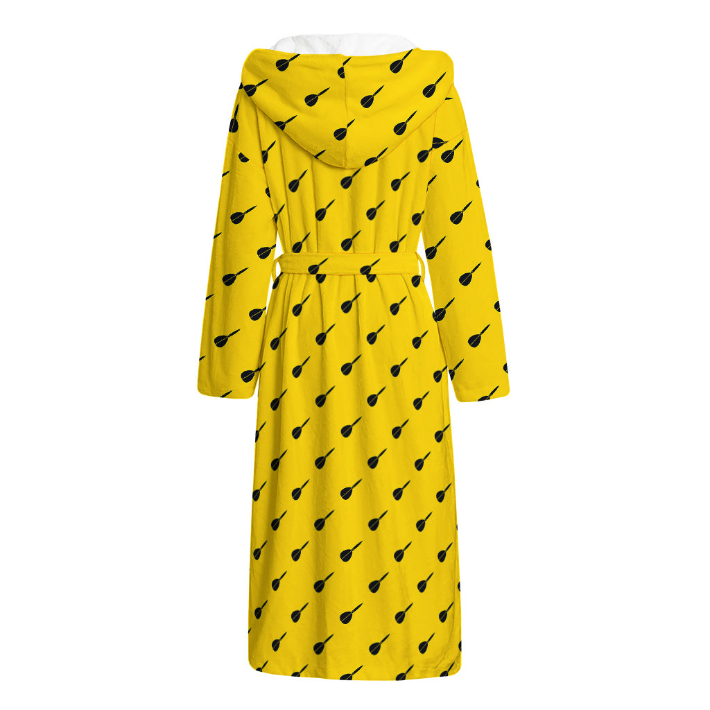 Yellow And Black Dart Pattern Print Hooded Bathrobe