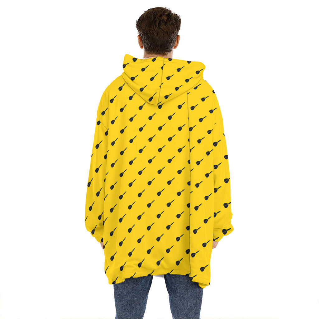 Yellow And Black Dart Pattern Print Hoodie Blanket