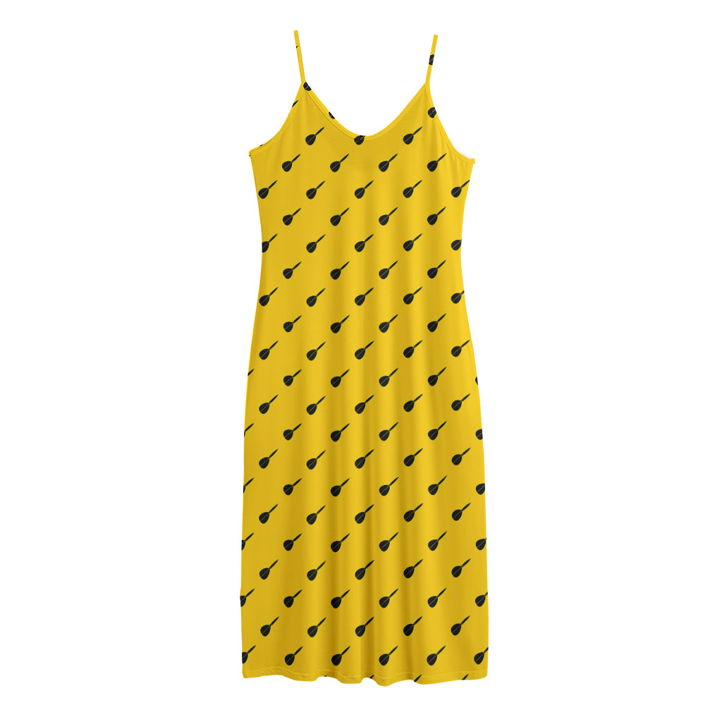 Yellow And Black Dart Pattern Print Jersey Midi Cami Dress