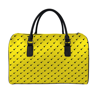 Yellow And Black Dart Pattern Print Leather Duffle Bag