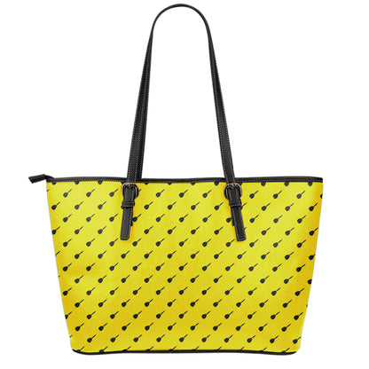 Yellow And Black Dart Pattern Print Leather Tote Bag