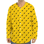 Yellow And Black Dart Pattern Print Long Sleeve Baseball Jersey