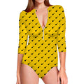 Yellow And Black Dart Pattern Print Long Sleeve Swimsuit