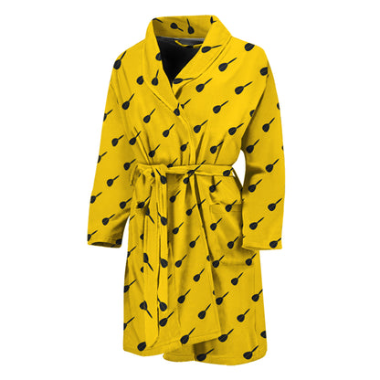 Yellow And Black Dart Pattern Print Men's Bathrobe