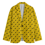 Yellow And Black Dart Pattern Print Men's Cotton Blazer