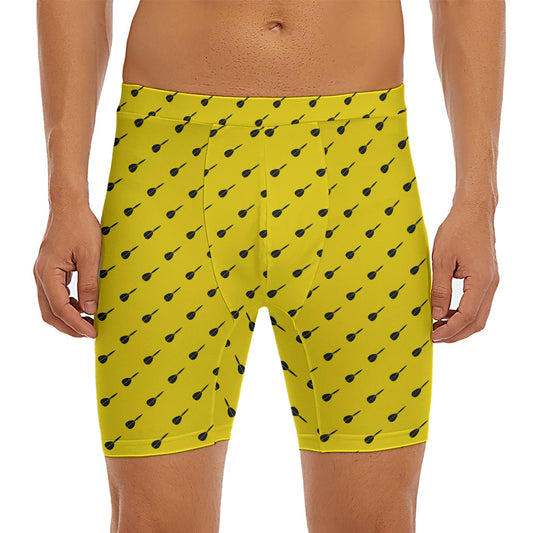 Yellow And Black Dart Pattern Print Men's Long Boxer Briefs