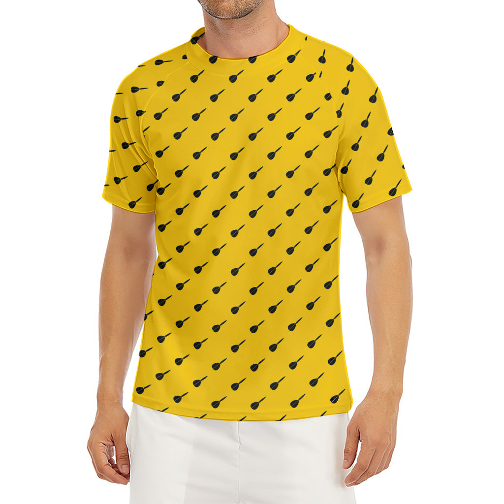 Yellow And Black Dart Pattern Print Men's Short Sleeve Rash Guard