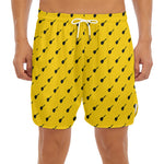 Yellow And Black Dart Pattern Print Men's Split Running Shorts