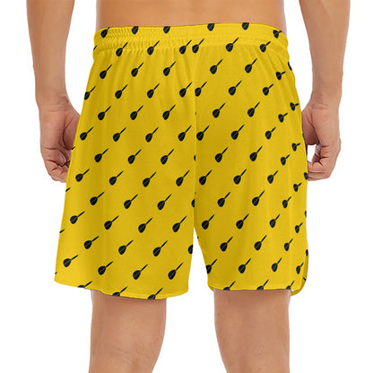 Yellow And Black Dart Pattern Print Men's Split Running Shorts