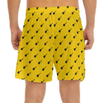 Yellow And Black Dart Pattern Print Men's Split Running Shorts