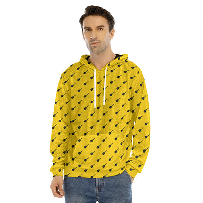Yellow And Black Dart Pattern Print Men's Velvet Pullover Hoodie