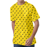 Yellow And Black Dart Pattern Print Men's Velvet T-Shirt
