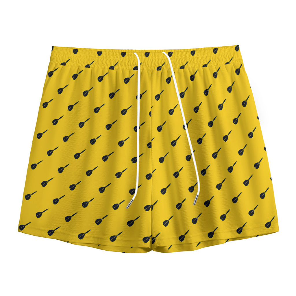 Yellow And Black Dart Pattern Print Mesh Shorts