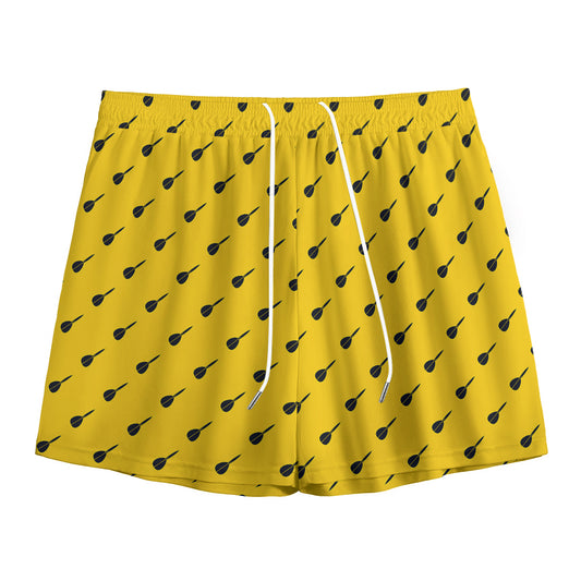 Yellow And Black Dart Pattern Print Mesh Shorts