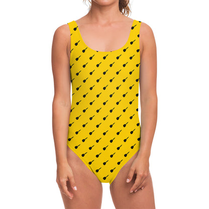 Yellow And Black Dart Pattern Print One Piece Swimsuit