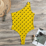 Yellow And Black Dart Pattern Print One Shoulder Bodysuit