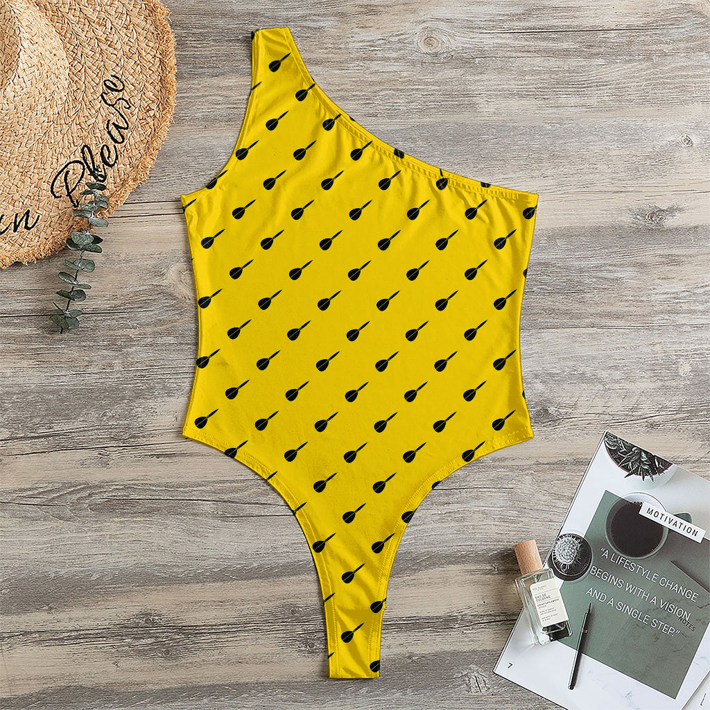Yellow And Black Dart Pattern Print One Shoulder Bodysuit
