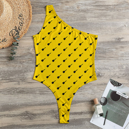 Yellow And Black Dart Pattern Print One Shoulder Bodysuit
