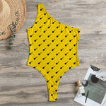 Yellow And Black Dart Pattern Print One Shoulder Bodysuit