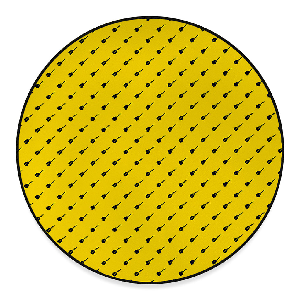 Yellow And Black Dart Pattern Print Round Floor Mat