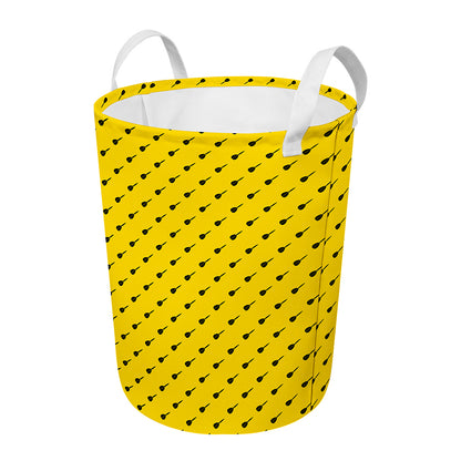 Yellow And Black Dart Pattern Print Round Laundry Basket
