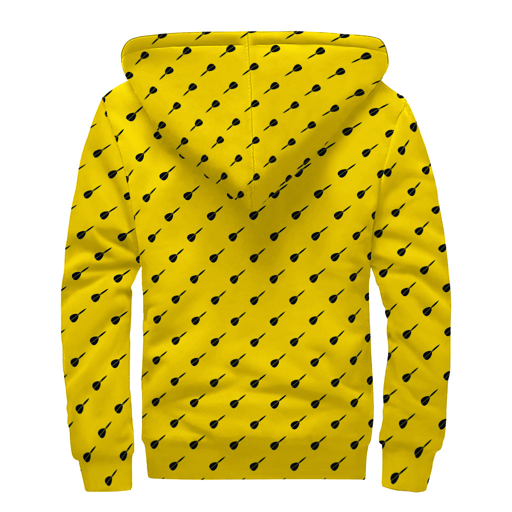 Yellow And Black Dart Pattern Print Sherpa Lined Zip Up Hoodie