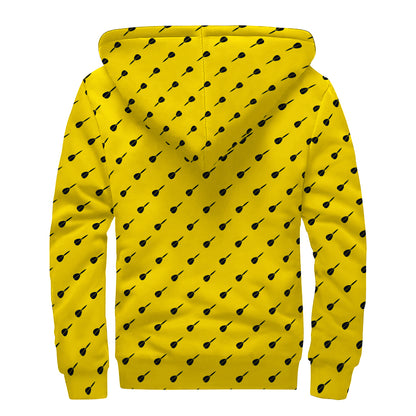 Yellow And Black Dart Pattern Print Sherpa Lined Zip Up Hoodie