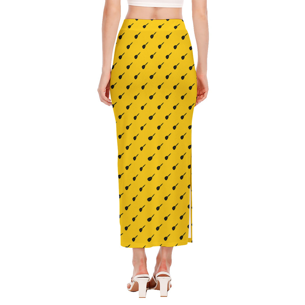 Yellow And Black Dart Pattern Print Side Slit Maxi Skirt