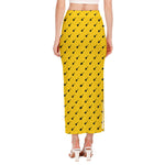 Yellow And Black Dart Pattern Print Side Slit Maxi Skirt