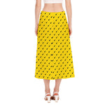 Yellow And Black Dart Pattern Print Side Slit Midi Skirt