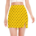 Yellow And Black Dart Pattern Print Side Slit Mini Skirt