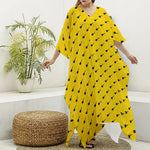 Yellow And Black Dart Pattern Print Silk V-Neck Kaftan Dress