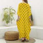 Yellow And Black Dart Pattern Print Silk V-Neck Kaftan Dress