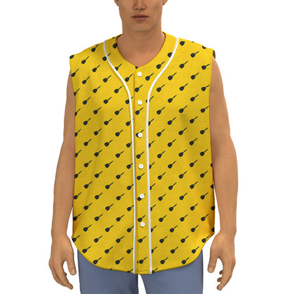 Yellow And Black Dart Pattern Print Sleeveless Baseball Jersey