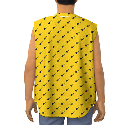 Yellow And Black Dart Pattern Print Sleeveless Baseball Jersey