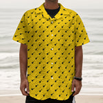 Yellow And Black Dart Pattern Print Textured Short Sleeve Shirt