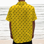 Yellow And Black Dart Pattern Print Textured Short Sleeve Shirt