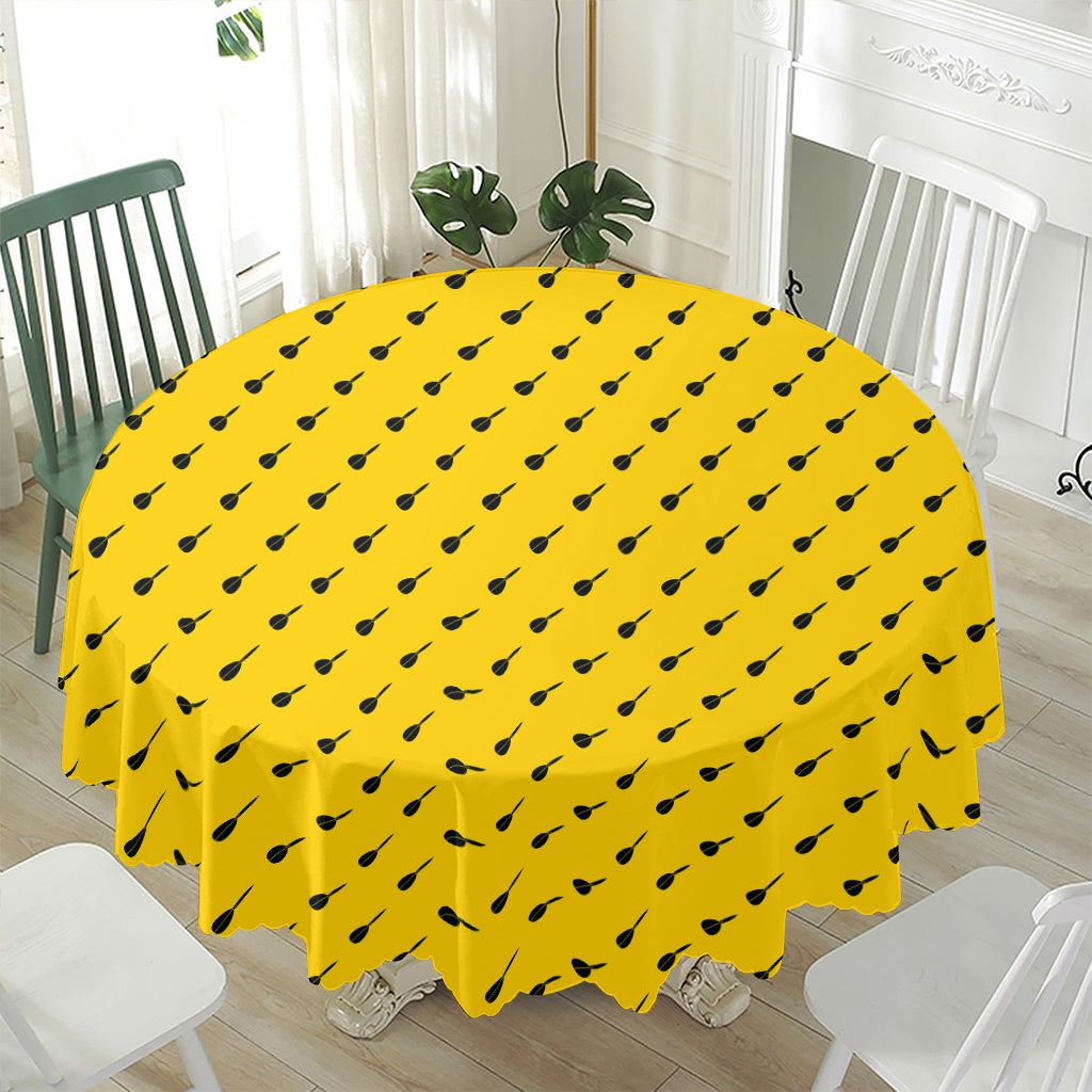 Yellow And Black Dart Pattern Print Waterproof Round Tablecloth