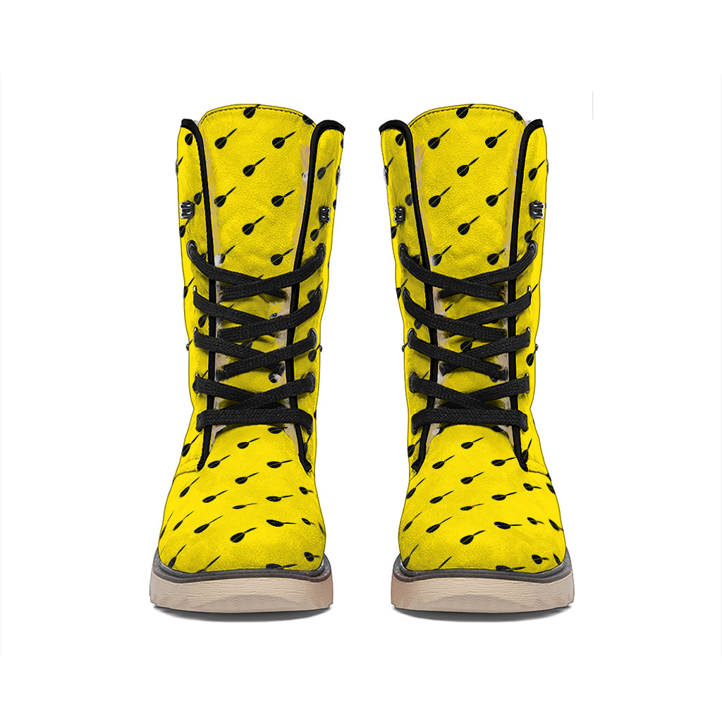 Yellow And Black Dart Pattern Print Winter Boots
