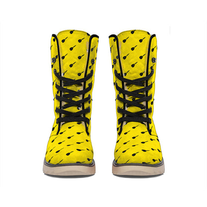Yellow And Black Dart Pattern Print Winter Boots