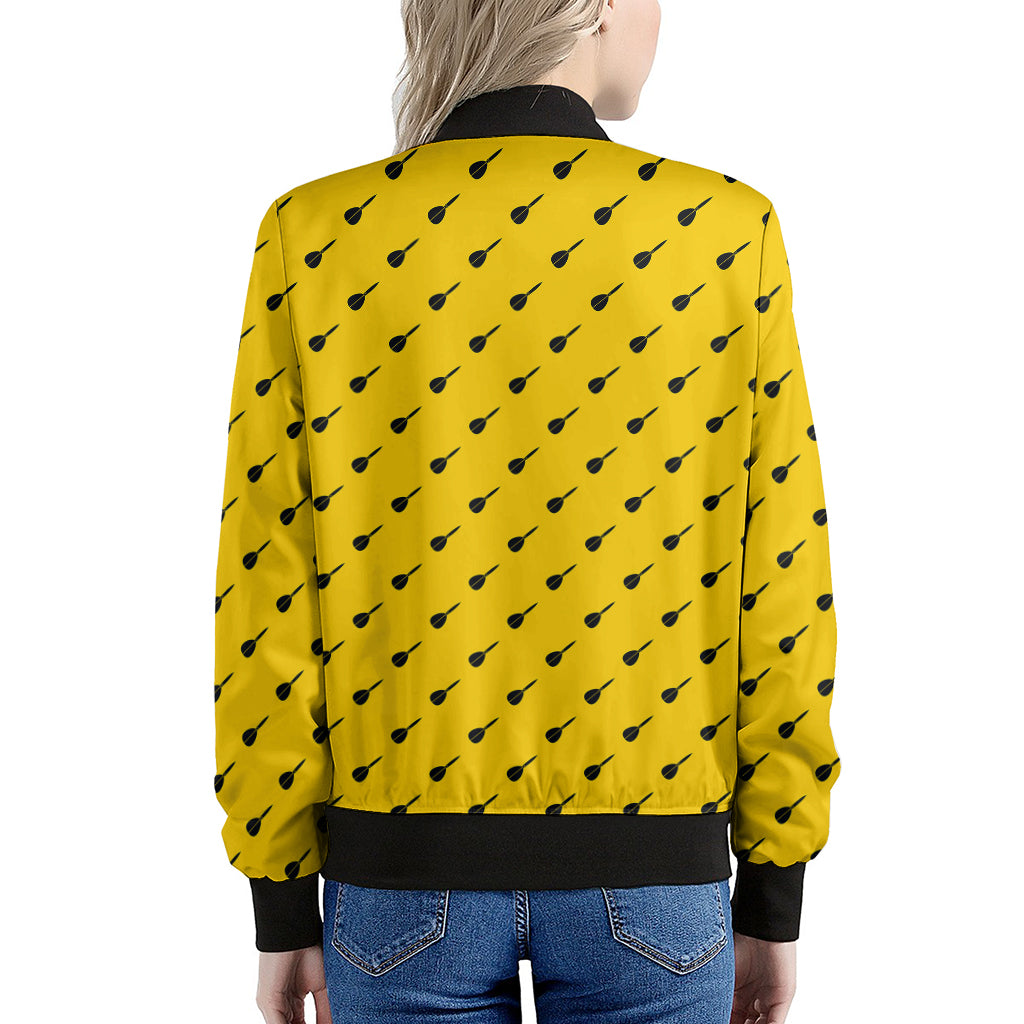 Yellow And Black Dart Pattern Print Women's Bomber Jacket