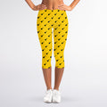 Yellow And Black Dart Pattern Print Women's Capri Leggings