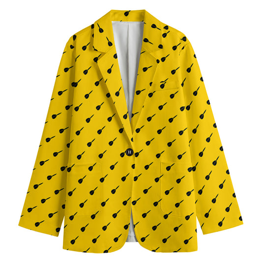 Yellow And Black Dart Pattern Print Women's Cotton Blazer