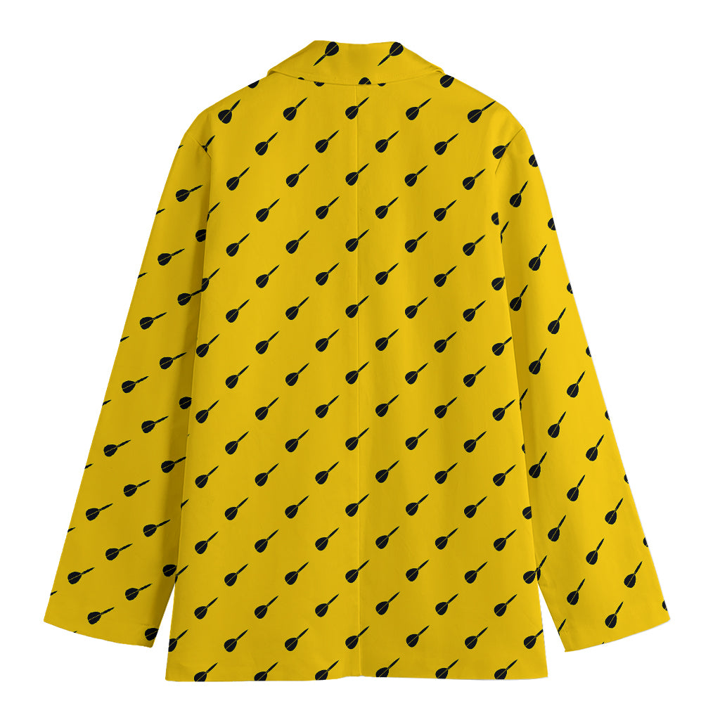 Yellow And Black Dart Pattern Print Women's Cotton Blazer