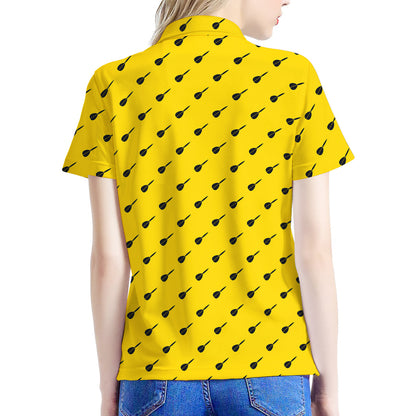 Yellow And Black Dart Pattern Print Women's Polo Shirt