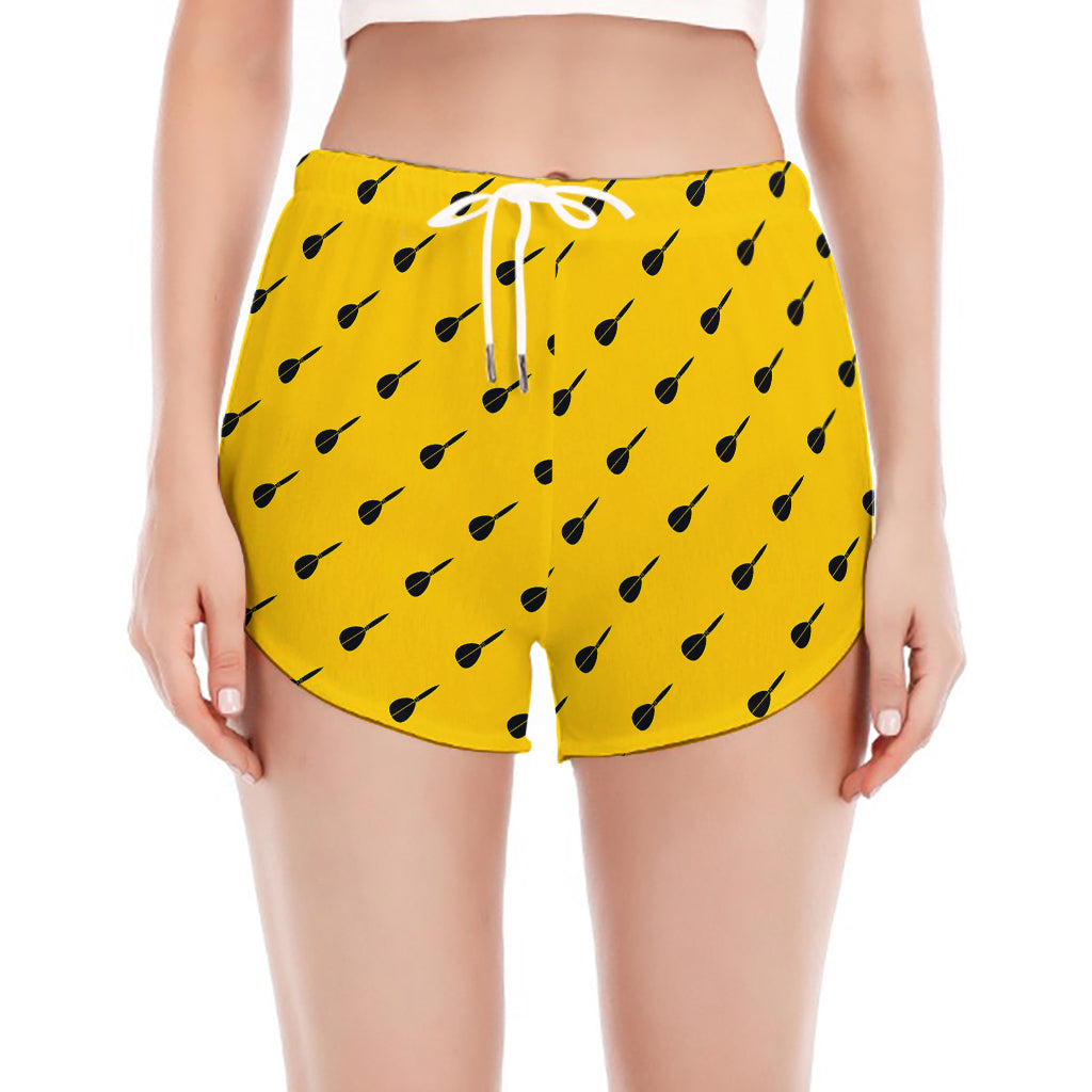 Yellow And Black Dart Pattern Print Women's Split Running Shorts