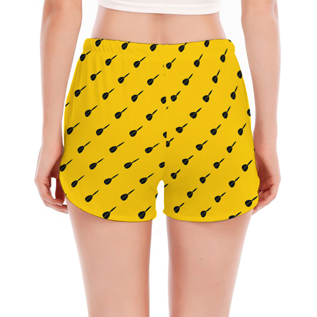 Yellow And Black Dart Pattern Print Women's Split Running Shorts